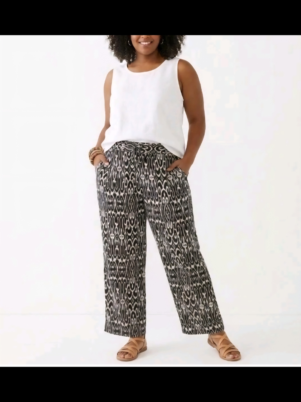 Iz Byer Black & White Wide Leg Printed Pants